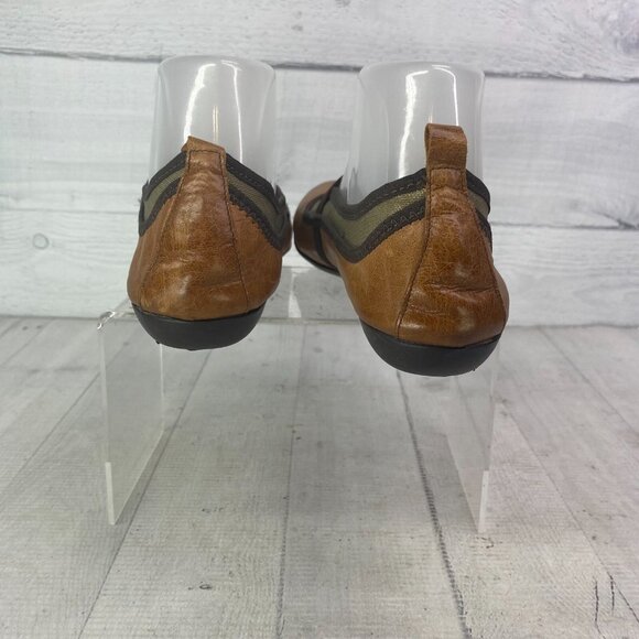 Sesto Meucci Brown Leather Gold Tone Metallic Mesh Mary Jane Ballet Flats Sz 8 N - Picture 6 of 16